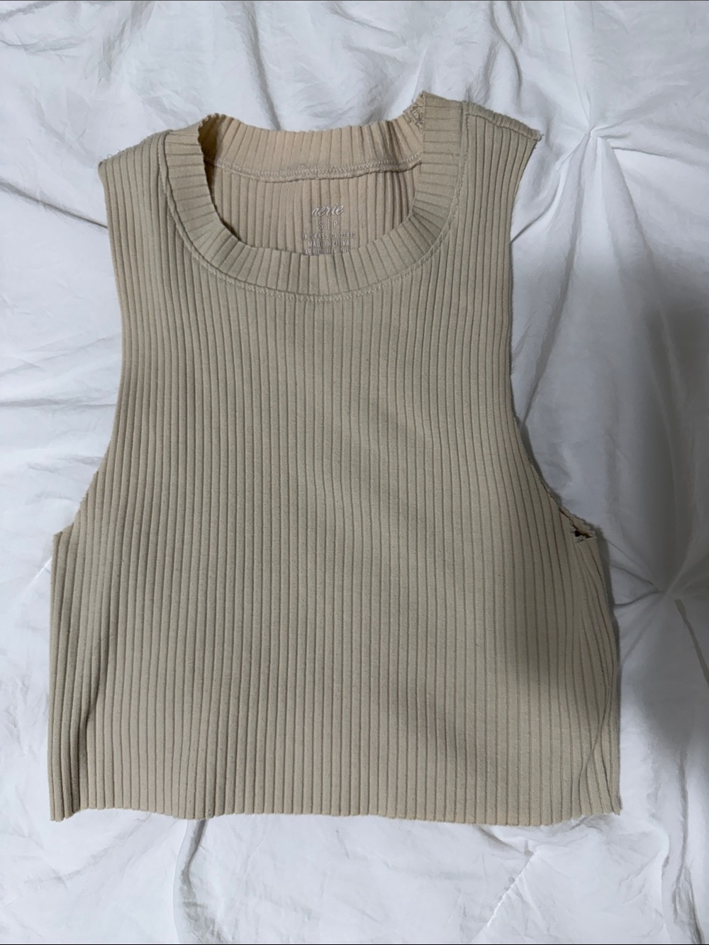 Ribbed Sleeveless Knit Tank Top - Beige